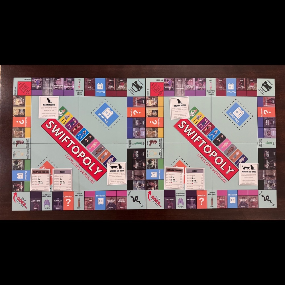 swiftopoly boards and mismatched cards